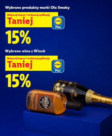 z kuponem Lidl Plus -15% na wybrane produkty marki Ole Smoky i wybrane wina z Włoch