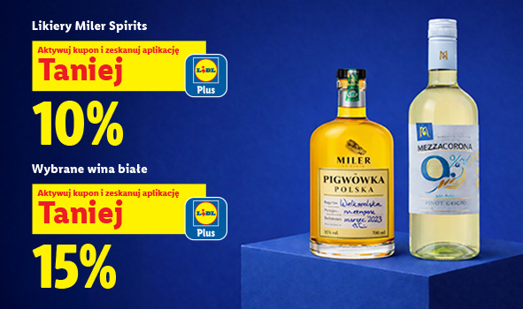 15 % taniej na wybrane wina białe i 10 % taniej na wybrane likeiry Miler Spirits!