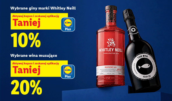 Tylko z Lidl Plus wybrane giny marki Whitley Neill -10% oraz wybrane wina musujące -20%