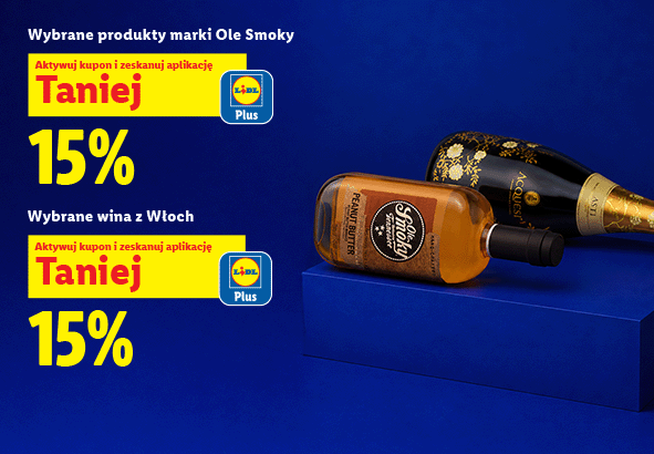 z kuponem Lidl Plus -15% na wybrane produkty marki Ole Smoky i wybrane wina z Włoch