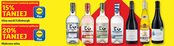 15% taniej na giny marki Edinburgh i 20 % taniej na wybrane wina