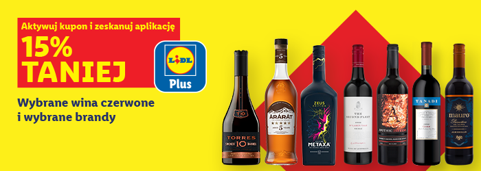 Lidl Plus, wybrane wina czerwone i brandy do -15%
