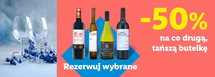 -50% na co drugą, tańszą butelkę; Rezerwuj wybrane