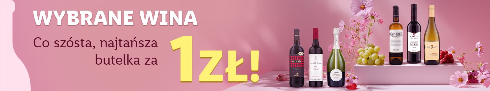 Wybrane wina; Co szósta, najtańsza butelka za 1 zł!