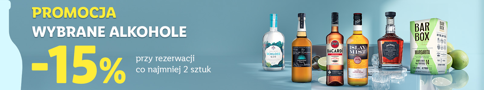 Promocja na wybrane alkohole. Minus 15% przy rezerwacji co najmniej 2 sztuk. 