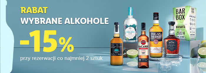 Rabat na wybrane alkohole. Minus 15% przy rezerwacji co najmniej 2 sztuk. 